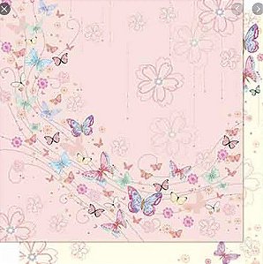 SD-0646 - SCRAP DUPLA FACE -BORBOLETAS E FLORES ROSA
