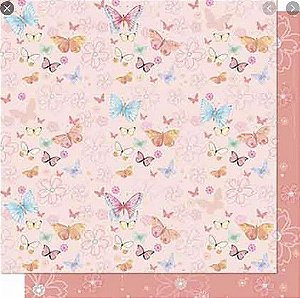 SD-0647 - SCRAP DUPLA FACE -BORBOLETAS E FORES ROSE