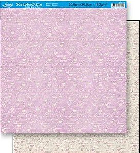 SD-0111 - SCRAP DUPLA FACE - LOVE AMOR ROSA E BEGE