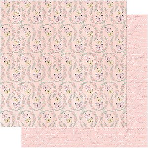 SD-0682 - SCRAP DUPLA FACE - PADRÃO/BORBOLETAS/FLORES/ESCRITOS ROSA