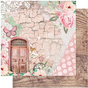 SD-1093 - SCRAP DUPLA FACE - PORTA, RELÓGIO, RENDAS, ROSAS, BORBOLETA