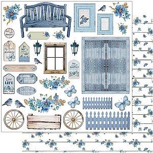 SD-1105 - SCRAP DUPLA FACE - RUSTICO AZUL, ROMANTICO