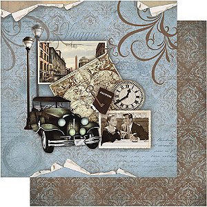 SD-0668 - PAPEL PARA SCRAPBOOK DUPLA FACE - VINTAGE MASCULINO:CARRO,