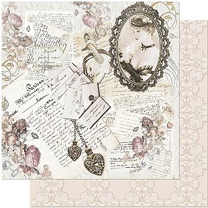 SD-0972 - PAPEL PARA SCRAPBOOK DUPLA FACE - DAMA NA MOLDURA E CARTAS