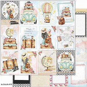 SD-1137 - SCRAP DUPLA FACE - KIT VIAGEM CARDS- POSTAIS FOTOS
