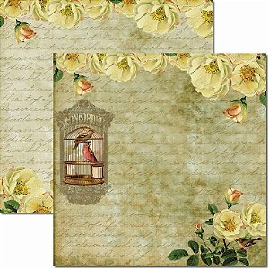 SC-251 Gaiola e Flores 2 - Papel para Scrapbook Dupla Face