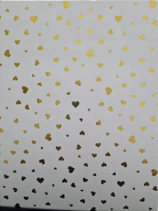 Papel Scrapbook Hot Stamping Litoarte SH-011 27x30cm Corações Dourado Fundo Branco