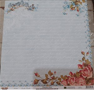 SC-162 - Pássaro Azul - Papel para Scrapbook Dupla Face