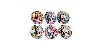 Cinzeiro De Vidro Na Boa Estampado Redondo Skull