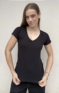 Blusa tech modal decote V preta