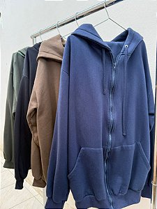 moletom 3 cabos com ziper azul marinho