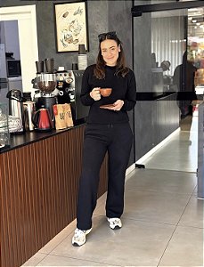 Calça de moletom feminina 3 cabos preta