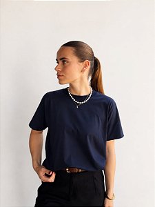 camisa feminina 100% algodão azul marinho