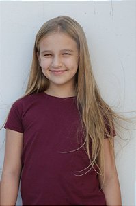 camiseta juvenil 100% algodão 30x1 penteado cor vinho