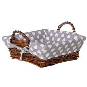CESTA QUADRADA COM TECIDO CINZA CORAÇÕES