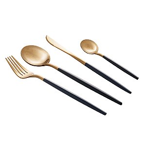 FAQUEIRO 24 PEÇAS AÇO INOX KYOTO DOURADO/AZUL