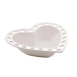 BOWL DE CERÂMICA CORAÇÃO BRANCO GRANDE 19 CM