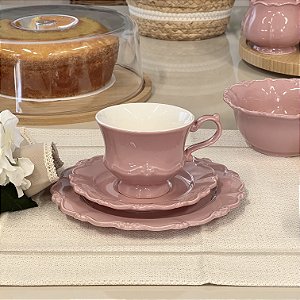 CONJUNTO 4 XÍCARAS CHÁ PORCELANA COM PIRES FANCY ROSE