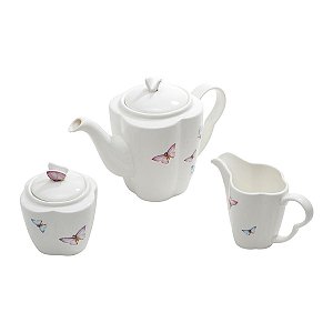 Conjunto Bule P/ Chá E Café Fancy De Porcelana Wolff 3 Pçs