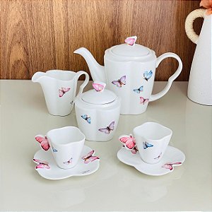CONJUNTO 5 PEÇAS PORCELANA PARA CAFÉ BORBOLETAS