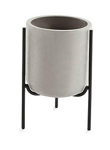 CACHEPOT CINZA COM SUPORTE EM METAL P