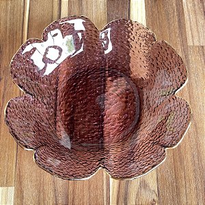 BOWL DE CRISTAL MARTELADO COM BORDA DOURADA FLOR ROSA