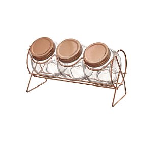 PORTA CONDIMENTOS E TEMPEROS ROSE GOLD 4 PEÇAS
