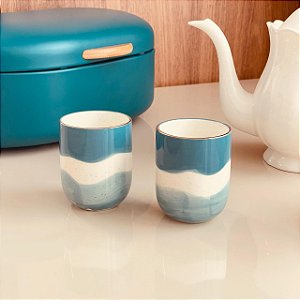 CANECA DE PORCELANA DOURADO E AZUL ENJOY