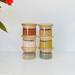 KIT POTES DE TEMPEROS COM TAMPA DE BAMBU 6 UNIDADES 110ML