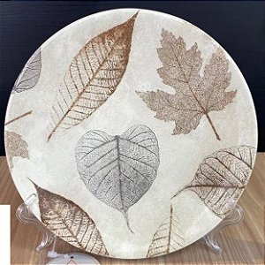 PRATO SOBREMESA PORCELANA DETALHES FOLHAS 20 CM