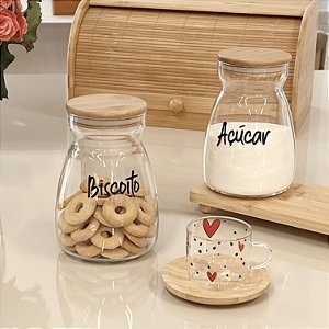 POTE PERSONALIZADO GLASS TAMPA DE BAMBU BISCOITO 1,1 L