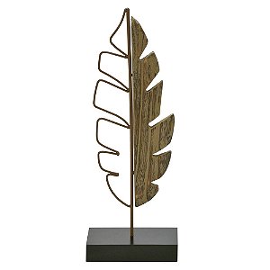 FOLHA DECORATIVA DE METAL E MADEIRA 36 CM
