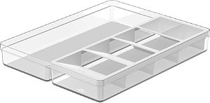 ORGANIZADOR DE GAVETA CLEAR TALHERES E UTENSÍLIOS BRANCO FECHADO