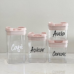 POTE HERMÉTICO TRANSPARENTE TAMPA ROSA 4 PEÇAS