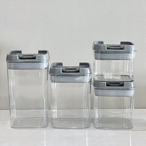 POTE HERMÉTICO TRANSPARENTE TAMPA AZUL 4 PEÇAS