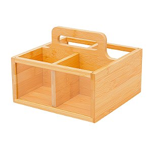 PORTA TALHER DE BAMBU COM VISOR DE ACRÍLICO