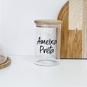 POTE PERSONALIZADO COM TAMPA DE BAMBU AMEIXA PRETA 600 ML