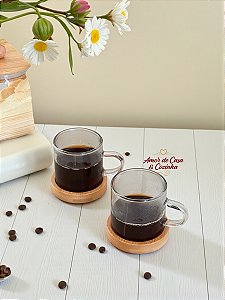 CONJUNTO CANECAS VIDRO E BAMBU 100ML 2 UN