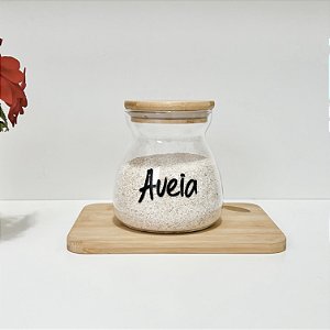 POTE PERSONALIZADO GLASS TAMPA DE BAMBU AVEIA 700 ML