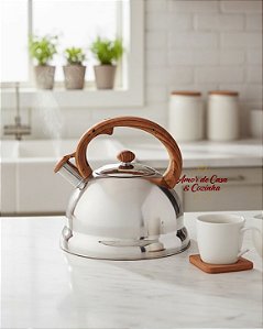 CHALEIRA DE INOX COM APITO E ALÇA BAMBU 3,0L