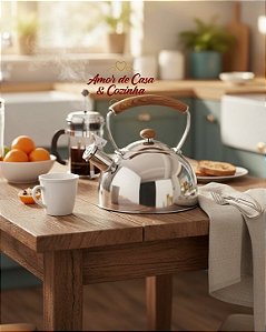 CHALEIRA DE INOX COM APITO E ALÇA BAMBU 2,5L