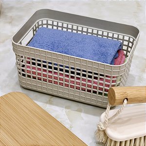 CESTO GRID COM TAMPA DE BAMBU 2,5 L BEGE