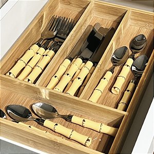 KIT ORGANIZADOR DE TALHER DE BAMBU COM 19 PEÇAS