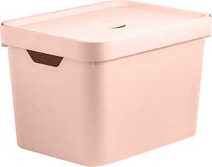 CAIXA ORGANIZADORA CUBE COM TAMPA ROSA 18 L