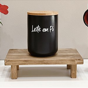 POTE DE CERÂMICA PRETO COM TAMPA DE BAMBU LEITE EM PÓ 800ML