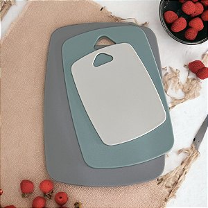 KIT TÁBUAS DE CORTE FIBRA DE BAMBU 3 CORES VERDURAS CARNES E PEIXES