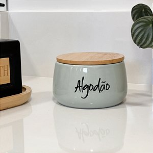 POTE DE CERÂMICA VERDE COM TAMPA DE BAMBU ALGODÃO