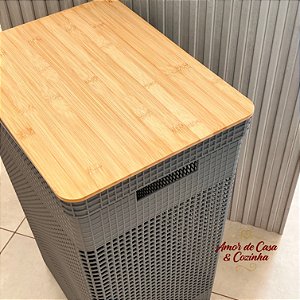 CESTO GRID DE ROUPA COM TAMPA DE BAMBU 49 L CHUMBO