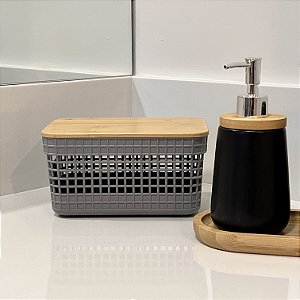 CESTO GRID COM TAMPA DE BAMBU 2,5 L CHUMBO FECHADO