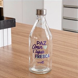GARRAFA DE VIDRO FRASES PAZ AMOR E ÁGUA FRESCA 1 L